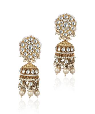 White Jadtar Stone Jhumkis 2