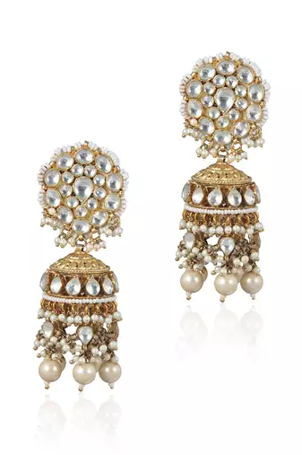White Jadtar Stone Jhumkis