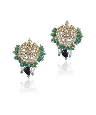 Sea Green Bead Earring White Jadtar Stone And Purple Bead 2