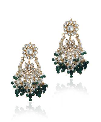Green Flower Work With Green Beads Earring 2
