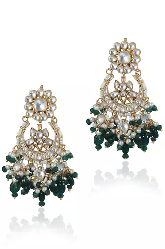Green Flower Work With Green Beads Earring