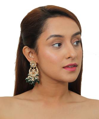 Green Flower Work With Green Beads Earring 1