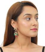 Green,Pink & Brown Three Colour Earring With White Jadtar Stone