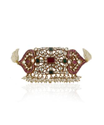 Rajwadi White Green & Pink Choker Set With Earring 2