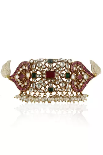 Rajwadi White Green & Pink Choker Set With Earring