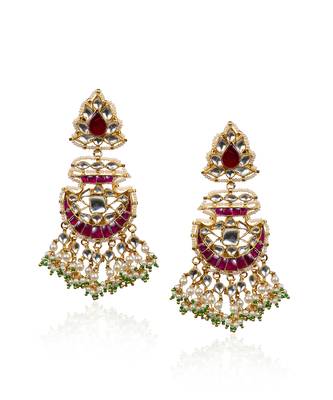 Rajwadi White Green & Pink Choker Set With Earring 3