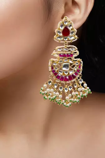 Rajwadi White Green & Pink Choker Set With Earring