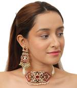 Rajwadi White Green & Pink Choker Set With Earring