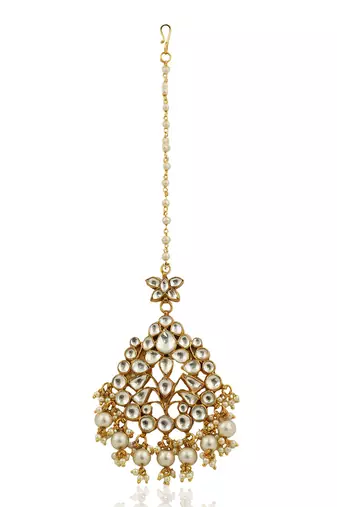 White Jadtar Stone Pearl Maangtikka