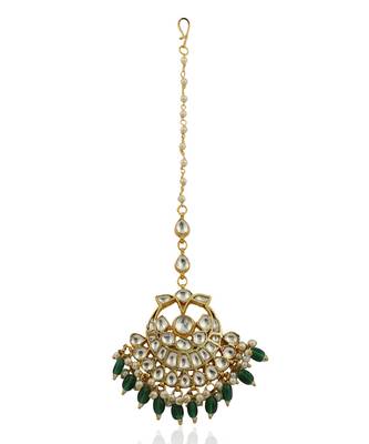 Jadtar Maangtikka With Emerald Green Small Beads 2