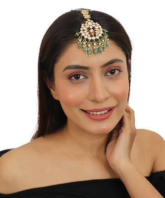 Maangtikka With Sea Green Beads And A Hint Of Emerald Green 1