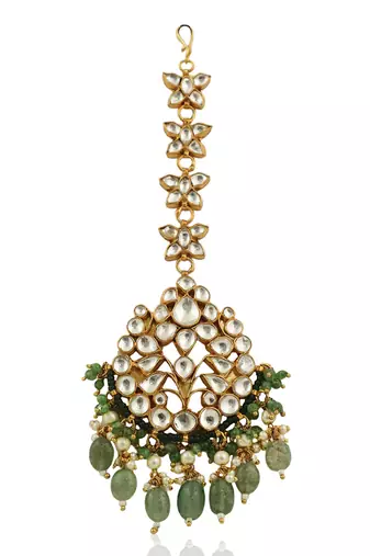 Maangtikka With Sea Green Beads And A Hint Of Emerald Green