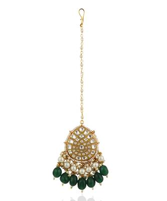 Jadtar Tikka With Dark Green Beads And Pearls 2