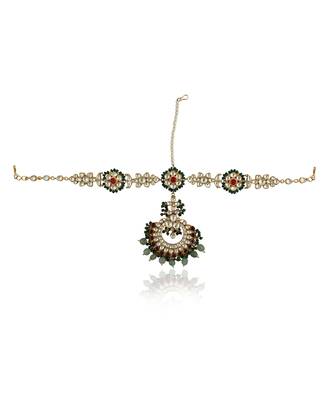 Floral Mathapatti With A Little Pink And Emerald Green Beads 2
