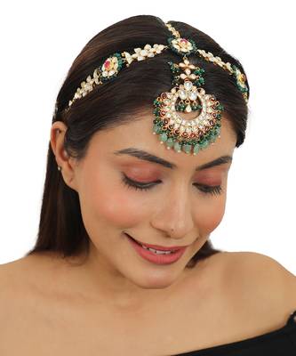 Floral Mathapatti With A Little Pink And Emerald Green Beads 1