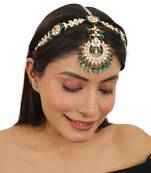 Floral Mathapatti With A Little Pink And Emerald Green Beads