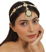 Pink And White Stones Floral Mathapatti Beaded With Pearls And A Touch Of Green