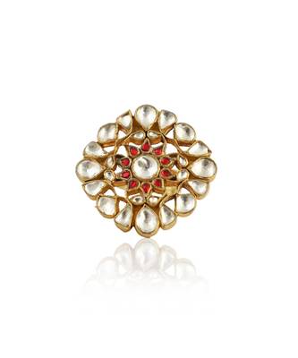 Red And White Jadtar Stone Ring 1