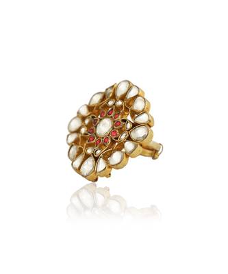Red And White Jadtar Stone Ring 2