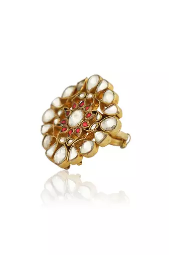 Red And White Jadtar Stone Ring