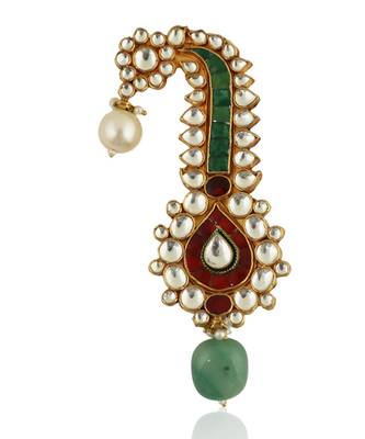 Red And Green Jadtar Stones Kilangi With Sea Green Drop 1