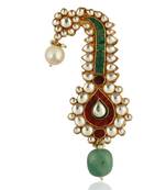 Red And Green Jadtar Stones Kilangi With Sea Green Drop