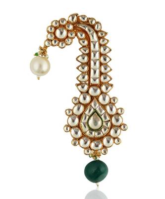 Jadau Kilangi In White With Emerald Green Drop 1