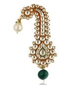 Jadau Kilangi In White With Emerald Green Drop