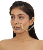 Green And White Beads Nose Ring With Floral Design