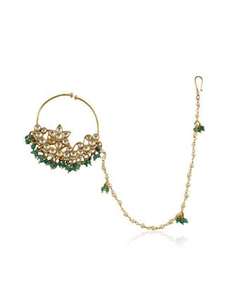 Round Jadau Nosering With Sea Green Beads 2