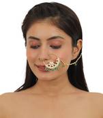 Round Jadau Nosering With Sea Green Beads