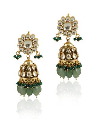 Festive Wear Necklace Set In  Gold Plating, Carved Uniquely With Sea Green Beads And Pearls 3