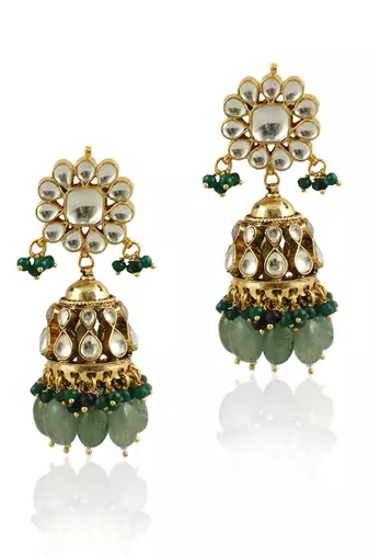 Festive Wear Necklace Set In  Gold Plating, Carved Uniquely With Sea Green Beads And Pearls