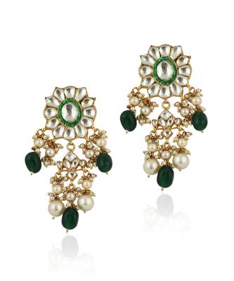 Green Choker Necklace Set With Chand Design In  Gold Plating 4