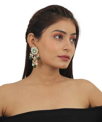 Green Choker Necklace Set With Chand Design In  Gold Plating 6