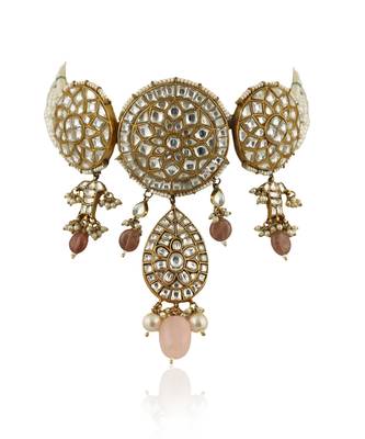 Round Necklace Set With Pastel Pink Beads 2