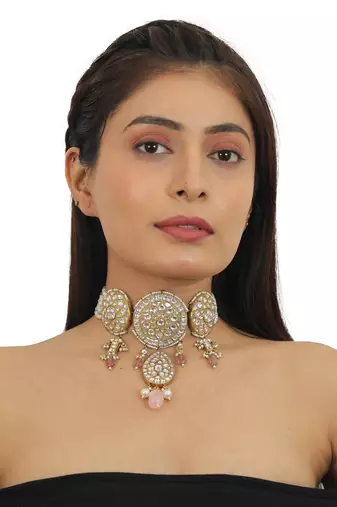 Round Necklace Set With Pastel Pink Beads