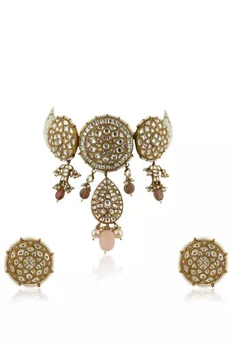 Round Necklace Set With Pastel Pink Beads