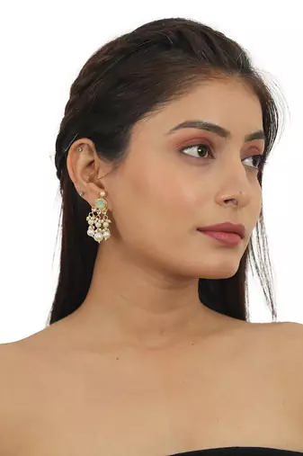 Light Green Choker Set With White Pearl