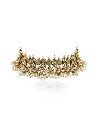 Light Green Choker Set With White Pearl 5