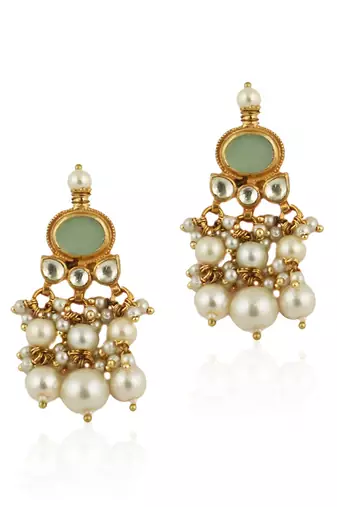 Light Green Choker Set With White Pearl