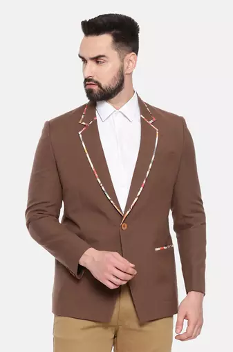 Brown Cotton Two Button Blazer