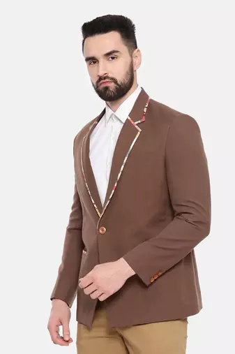 Brown Cotton Two Button Blazer