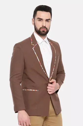 Brown Cotton Two Button Blazer