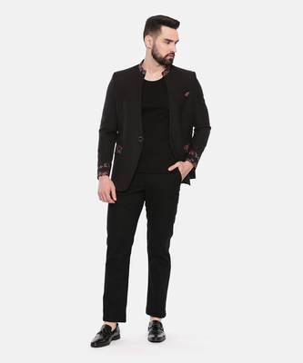 Black Cotton Two Button Blazer 1