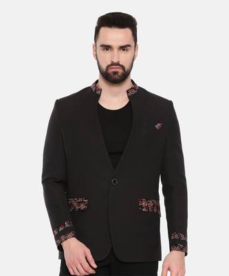 Black Cotton Two Button Blazer 2