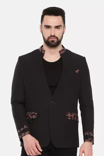 Black Cotton Two Button Blazer