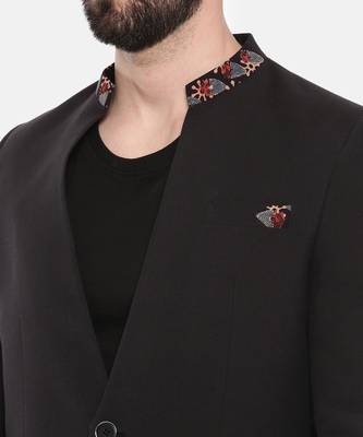 Black Cotton Two Button Blazer 3