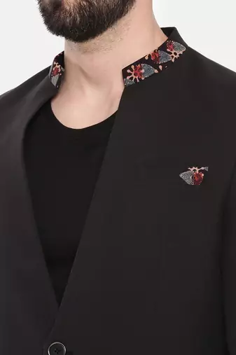 Black Cotton Two Button Blazer