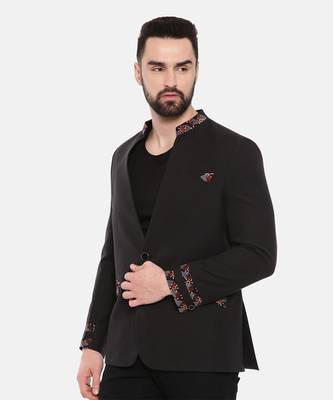 Black Cotton Two Button Blazer 4